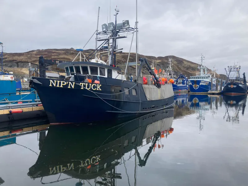 The Image of Fishing boat "Nip'n Tuck" docked in harbor, Custom Longline/Tender/Crabber, 1979 model. - 0