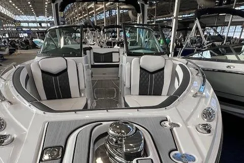 Slide: The Image of 2024 Monterey 278SS boat interior with luxurious seating and modern design. - 2