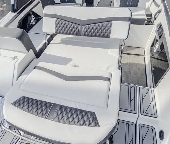 Slide: The Image of 2024 Monterey 258 SS boat interior with luxurious seating and modern design. - 15