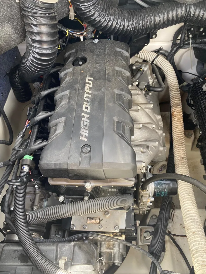 Slide: The Image of 2018 Yamaha Boats AR240 HO engine compartment with high output engine. - 35