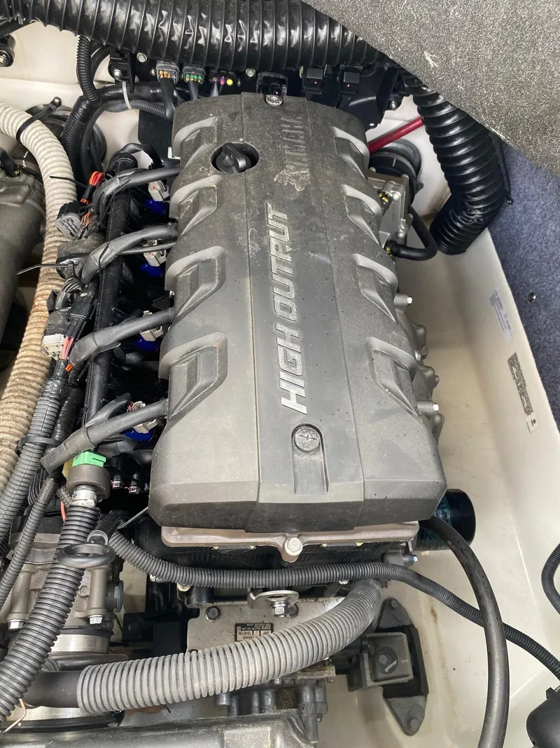 Slide: The Image of 2018 Yamaha Boats AR240 HO engine compartment with high output engine. - 36