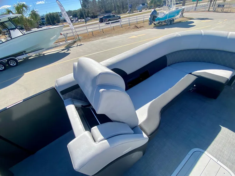 Slide: The Image of 2023 Vanderbilt 700T boat with luxurious seating and modern design. - 24