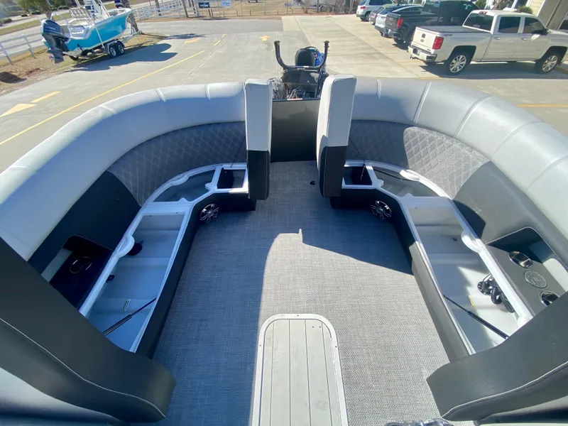 Slide: The Image of 2023 Vanderbilt 700T boat interior with spacious seating and modern design. - 23