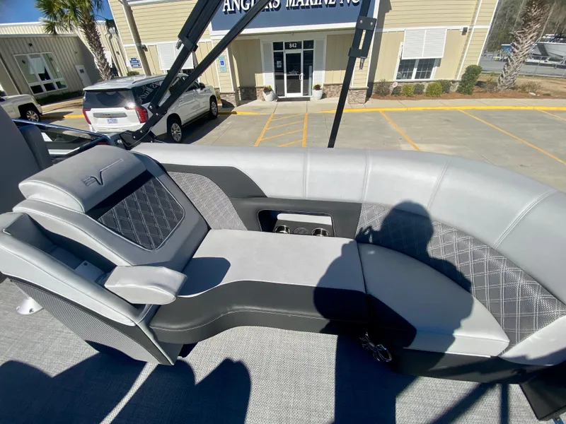 Slide: The Image of 2023 Vanderbilt 700T boat interior with luxurious seating at Angler's Marine NC. - 11