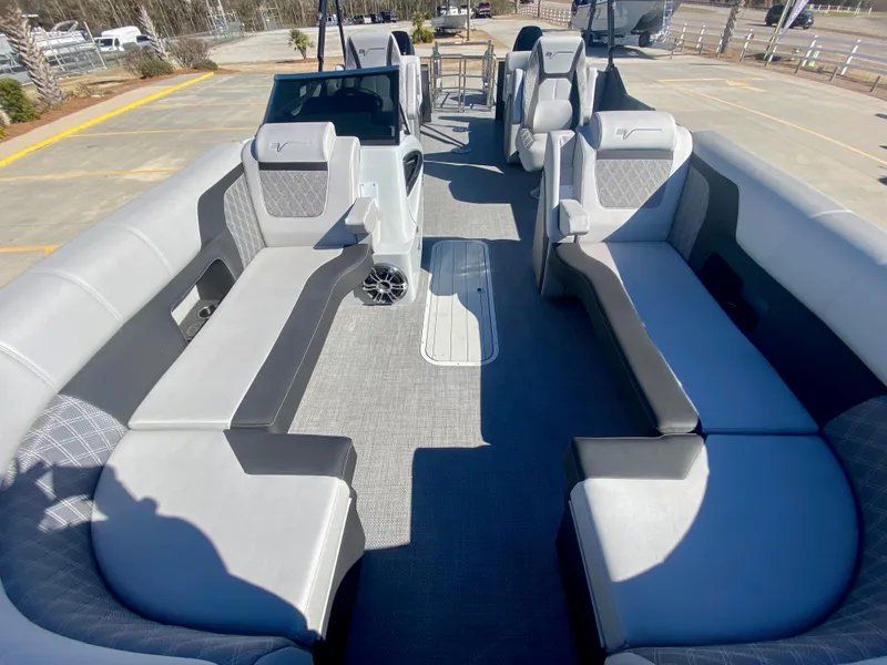 Slide: The Image of 2023 Vanderbilt 700T boat interior with spacious seating and modern design. - 22