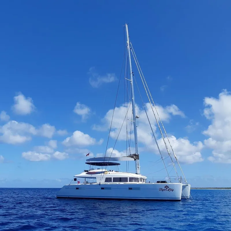 Slide: The Image of Lagoon 620 catamaran sailing on a clear blue ocean under a bright sky, 2015 model. - 7