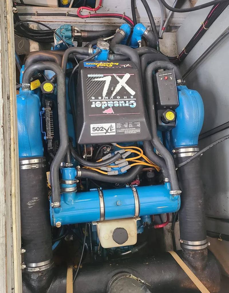 Slide: The Image of Engine compartment of a 1997 Silverton 372 Motor Yacht with Crusader 502 XL engine. - 22