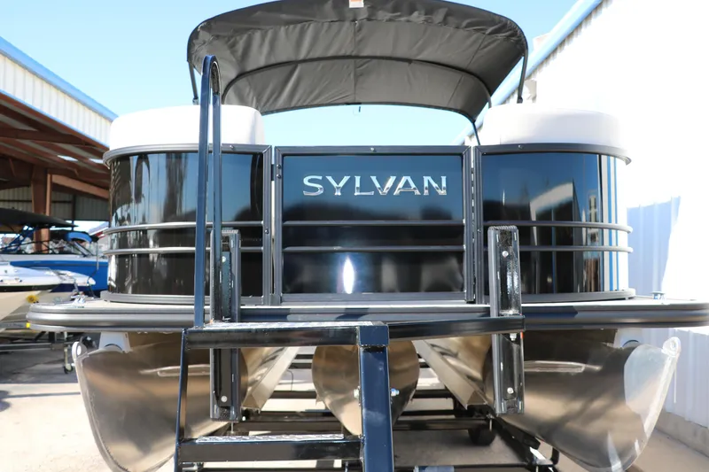 Slide: The Image of 2024 Sylvan Mirage 8522 Party Fish pontoon boat, front view. - 12