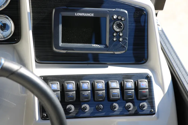 Slide: The Image of Control panel of 2024 Sylvan Mirage 8522 Party Fish boat with Lowrance display. - 31