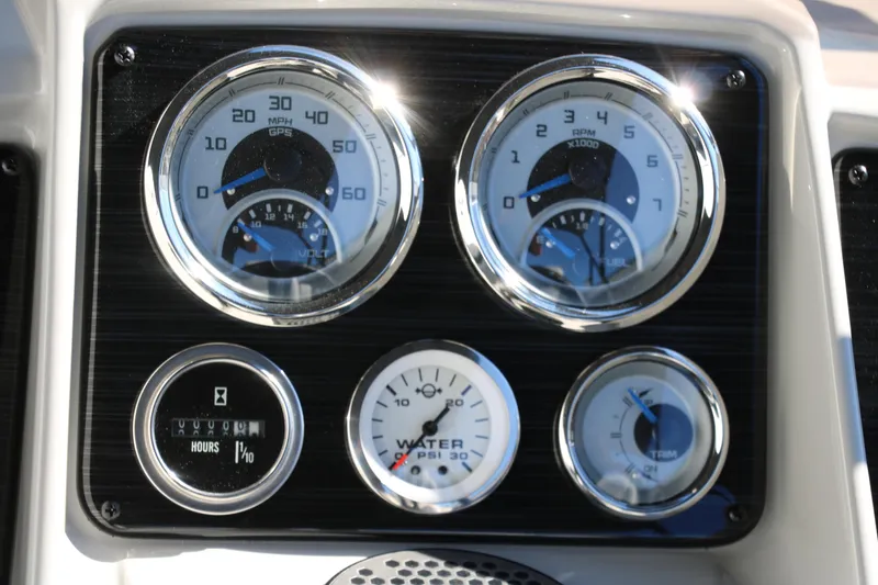 Slide: The Image of Dashboard gauges of 2024 Sylvan Mirage 8522 Party Fish boat. - 32