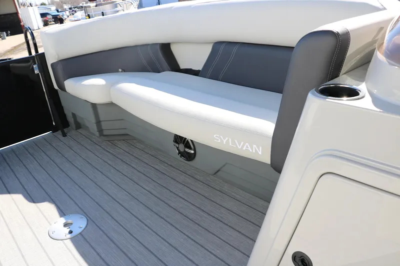 Slide: The Image of 2024 Sylvan Mirage 8522 Party Fish boat interior seating area. - 35