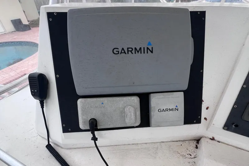 Slide: The Image of Garmin navigation equipment on a 1988 Bertram 43 Convertible boat. - 29