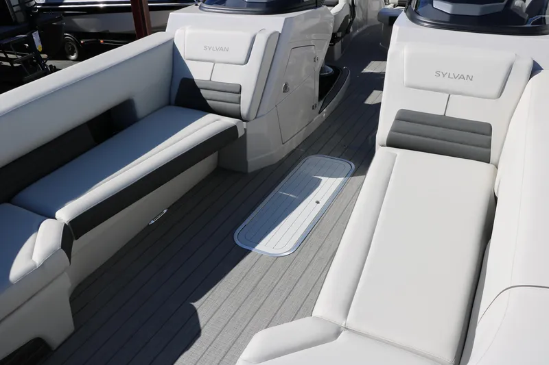Slide: The Image of 2024 Sylvan G5 CLZ DC boat interior with luxurious seating and modern design. - 26