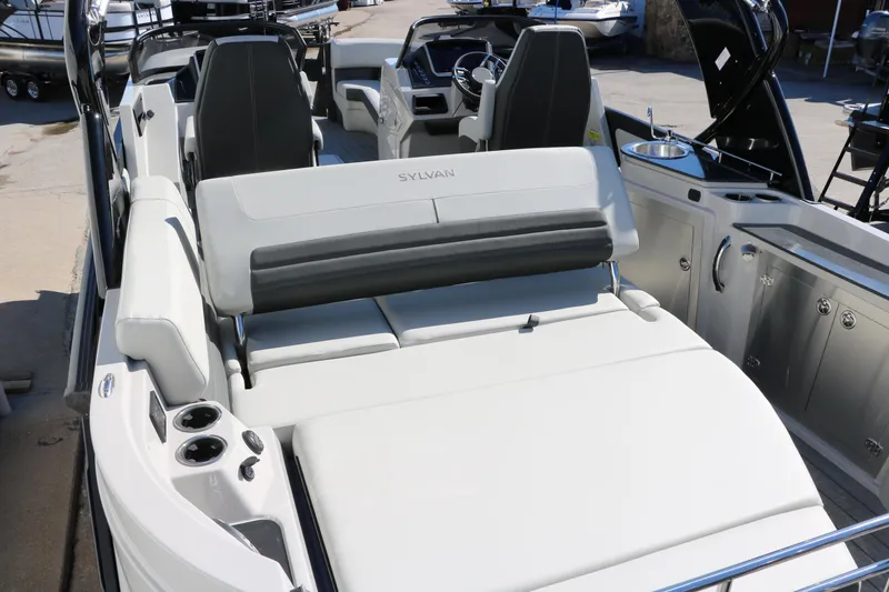 Slide: The Image of 2024 Sylvan G5 CLZ DC boat interior with luxurious seating and modern amenities. - 29