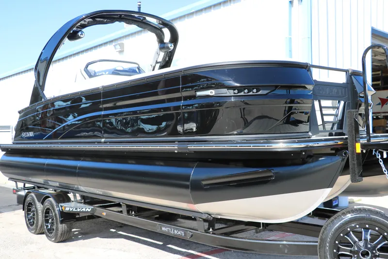 Slide: The Image of 2024 Sylvan G5 CLZ DC pontoon boat on trailer, black exterior. - 4