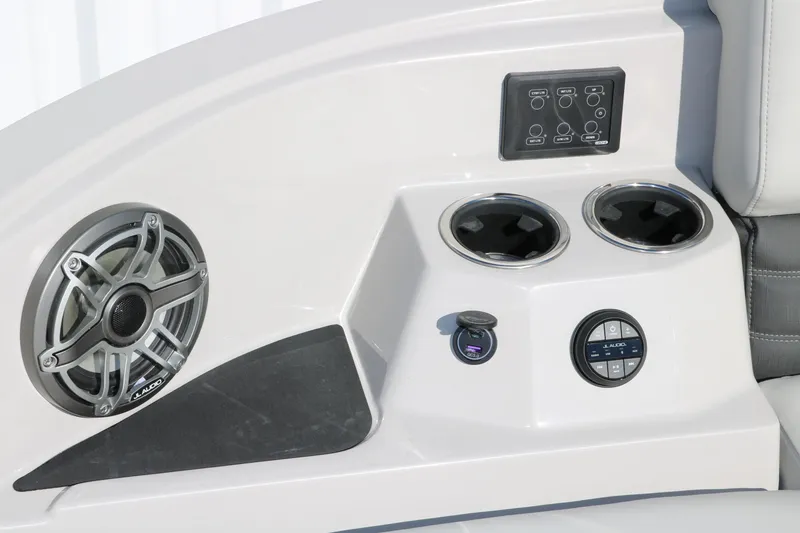 Slide: The Image of Control panel and speaker system of 2024 Sylvan G5 CLZ DC boat. - 43