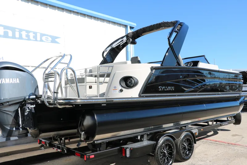 Slide: The Image of 2024 Sylvan G5 CLZ DC pontoon boat on a trailer, rear view. - 7
