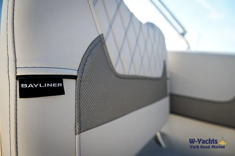 Slide: The Image of 2024 Bayliner VR5 boat interior with detailed upholstery. - 28