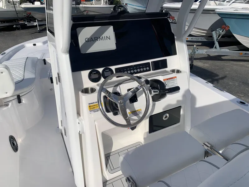 Slide: The Image of 2024 Sea Fox 231 Bay Fox boat console with Garmin navigation system. - 12