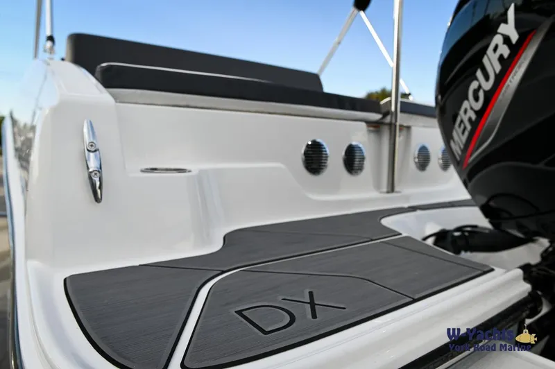 Slide: The Image of 2024 Bayliner DX2000 boat deck with Mercury engine. - 29