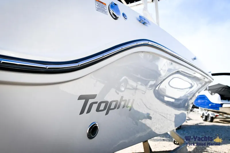 Slide: The Image of 2024 Bayliner T20 Trophy boat side view with sleek design. - 1