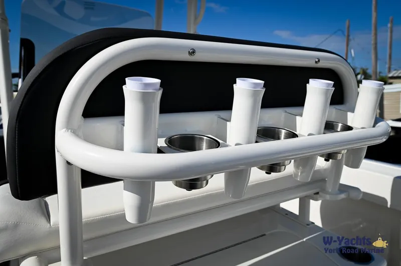 Slide: The Image of 2024 Bayliner T20 boat rod holders and cup holders on deck. - 17