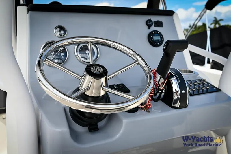 Slide: The Image of 2023 Bayliner T24 boat steering console with controls and gauges. - 14