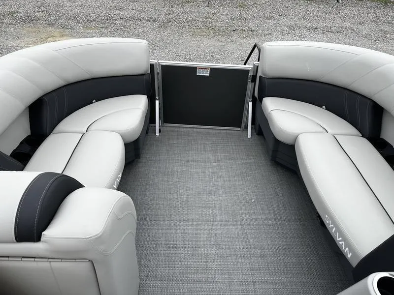 Slide: The Image of 2024 Sylvan Mirage 8522 LZ pontoon boat with spacious seating and modern design. - 2