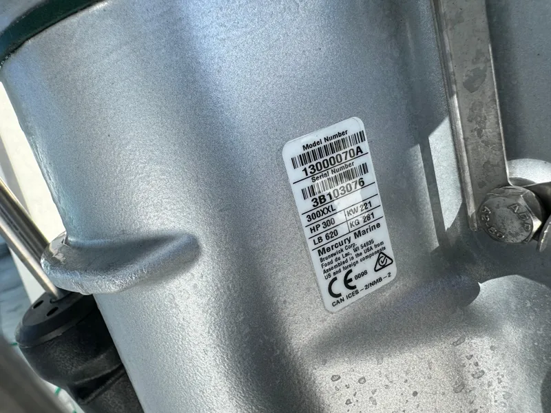 Slide: The Image of Close-up of a 2022 Boston Whaler 230 Outrage engine serial number plate. - 37