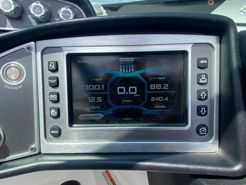 Slide: The Image of Dashboard of a 2017 MasterCraft X26 boat displaying speed, temperature, and voltage. - 31