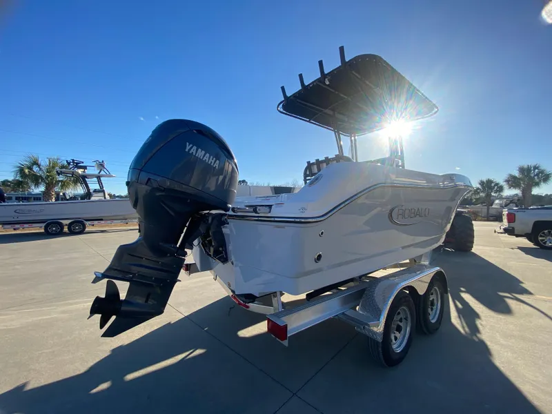 Slide: The Image of 2024 Robalo R200 Center Console boat on trailer with Yamaha outboard motor. - 4