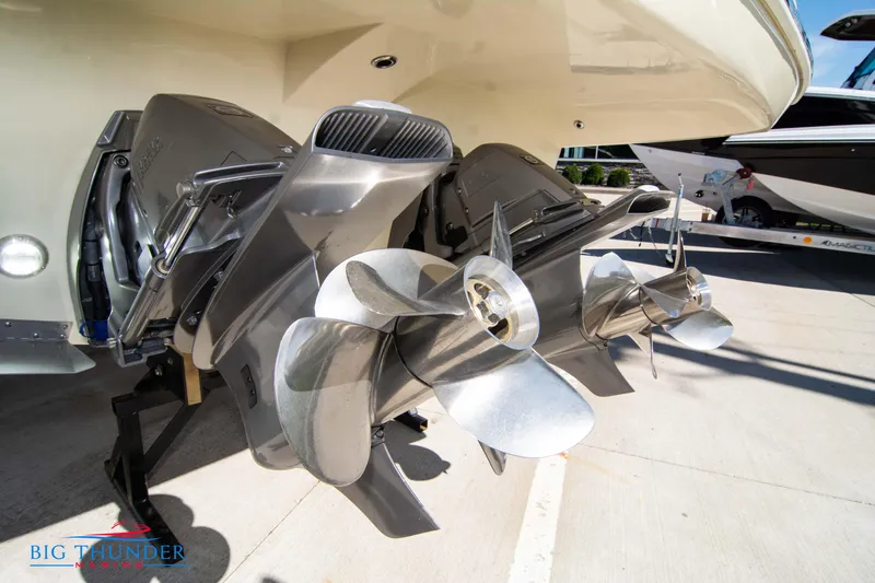 Slide: The Image of Close-up of 2024 Invictus GT320 boat propellers and stern drive. - 16