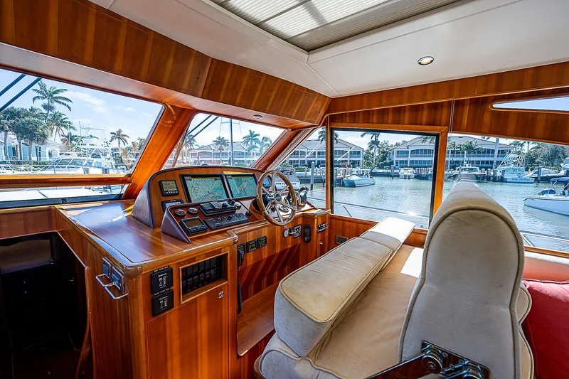 Slide: The Image of 2011 Hunt Yachts 52 helm station with waterfront view. - 1