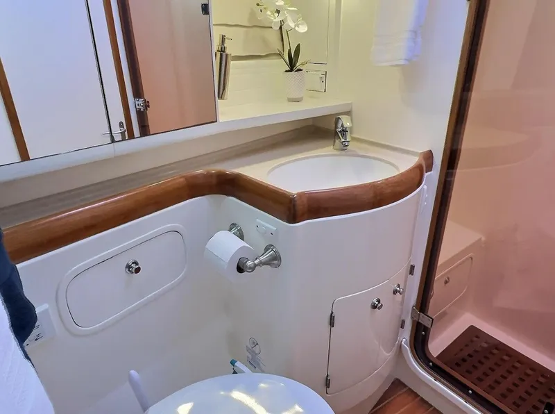 Slide: The Image of Luxurious bathroom in 2003 Taswell 58 yacht with modern fixtures and elegant design. - 35