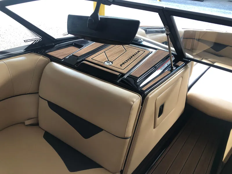 Slide: The Image of 2023 Moomba Makai interior with beige seating and sleek design. - 45