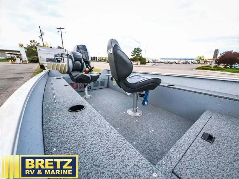 Slide: The Image of 2024 Fury 1400 Tiller boat interior with seating, displayed at Bretz RV & Marine. - 10
