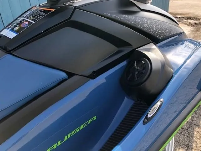 Slide: The Image of 2024 Yamaha WaveRunner VX Cruiser, blue and black design, close-up of speaker detail. - 5