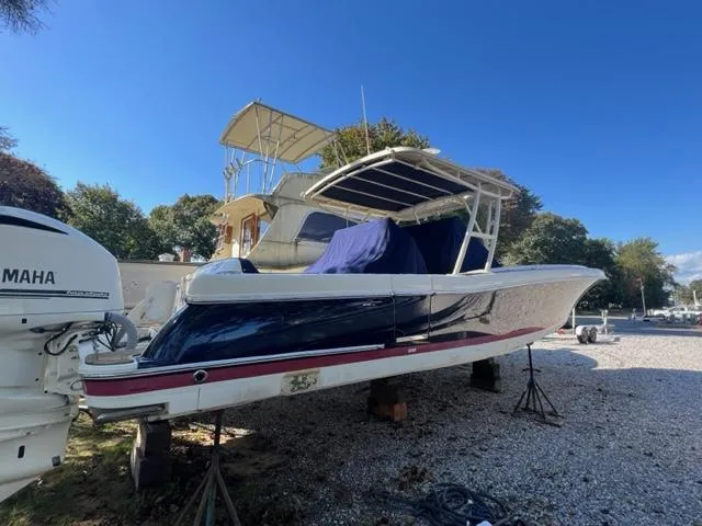 Slide: The Image of 2016 Chris-Craft 34 Catalina boat on dry dock with Yamaha engine. - 6