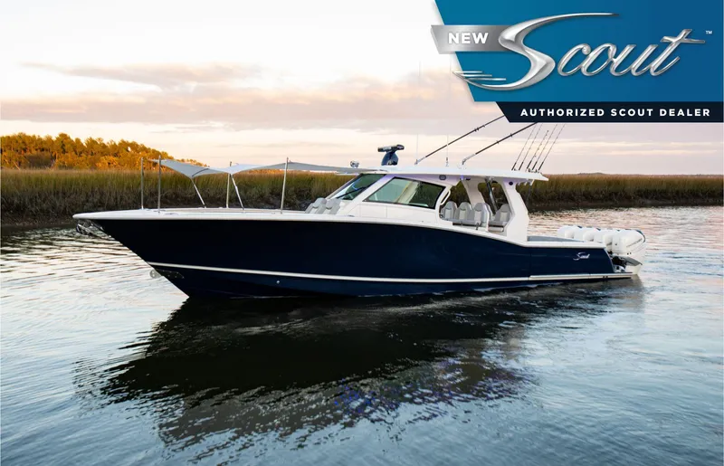The Image of 2025 Scout 425 LXF boat on water, showcased by authorized dealer. - 0