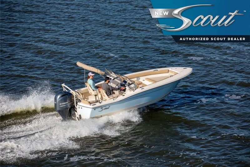The Image of 2025 Scout 195 Sport Dorado boat cruising on water, featuring sleek design and powerful engine. - 0