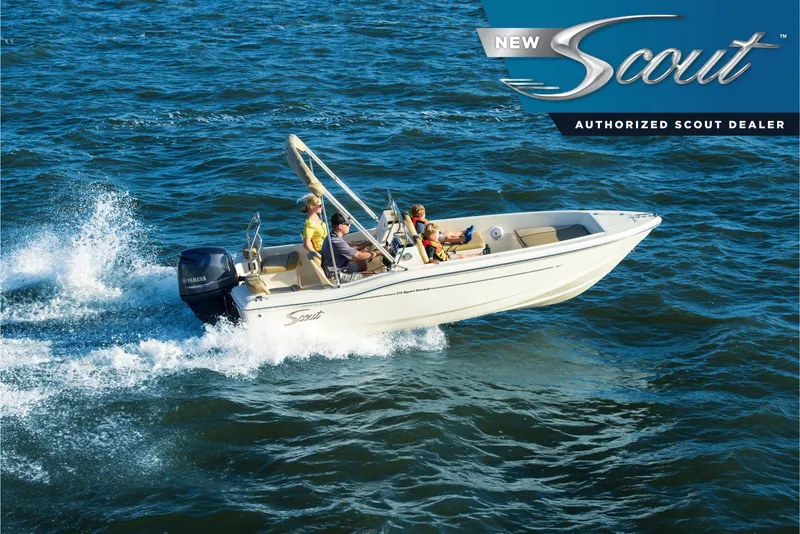 Slide: The Image of 2025 Scout 175 Sport Dorado boat cruising on open water, featuring Yamaha outboard engine. - 0