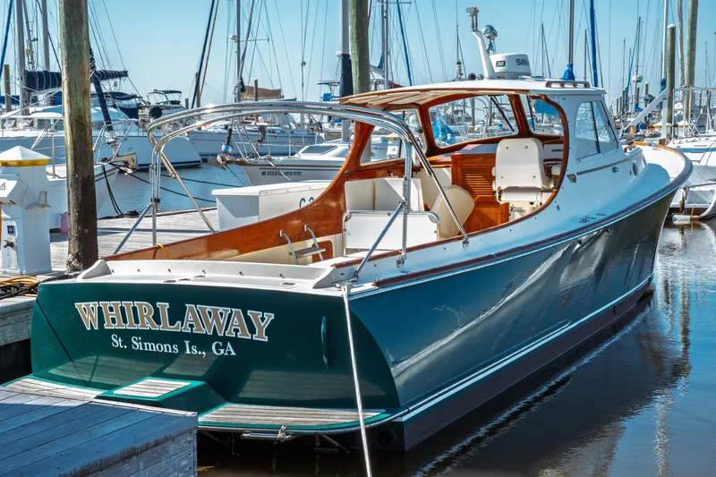 Slide: The Image of 2000 Hinckley Picnic Boat Classic docked at marina, St. Simons Island, GA. - 2