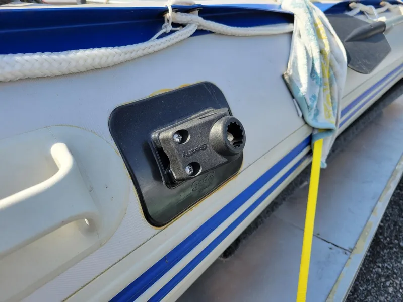 Slide: The Image of Sea Eagle 14SR inflatable boat detail with rope and attachment point, 2019 model. - 13
