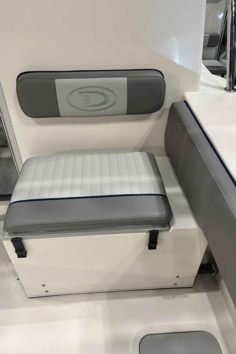 Slide: The Image of 2024 Defiance 260 Admiral EX boat cabin door at a boat show. - 14