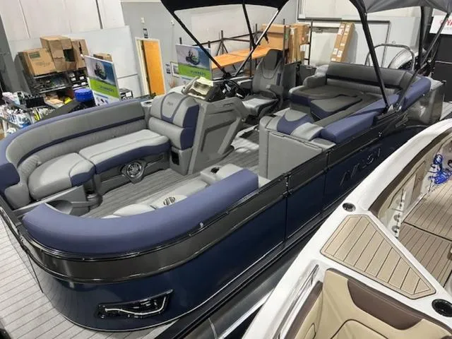 Slide: The Image of 2024 Avalon Catalina Rear J Lounger 23 FT pontoon boat with luxurious seating. - 2
