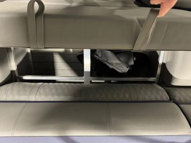 Slide: The Image of 2024 Avalon Catalina Rear J Lounger 23 FT interior with plush seating and modern design. - 28