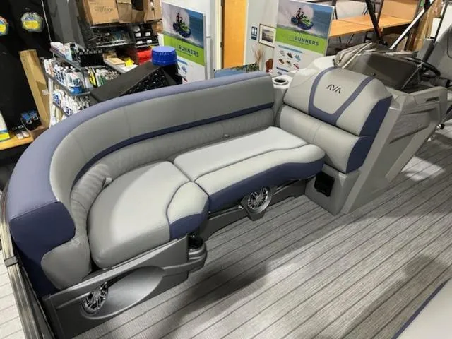 Slide: The Image of 2024 Avalon Catalina Rear J Lounger 23 FT interior storage compartment. - 31