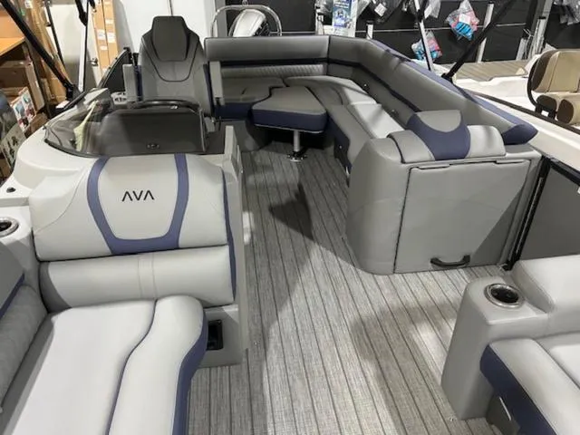 Slide: The Image of Top view of 2024 Avalon Catalina Rear J Lounger 23 FT boat layout. - 32