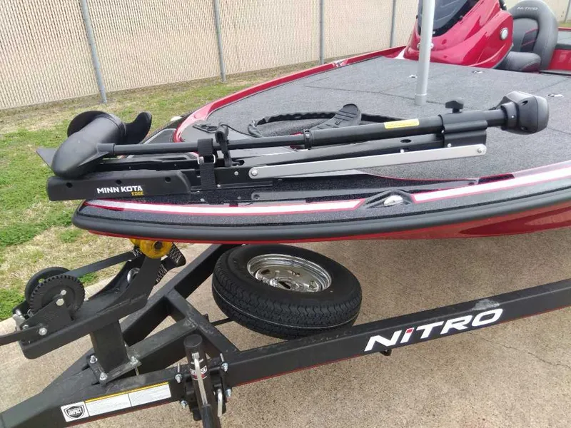 Slide: The Image of 2024 Nitro Z17 boat with Minn Kota trolling motor on trailer. - 7