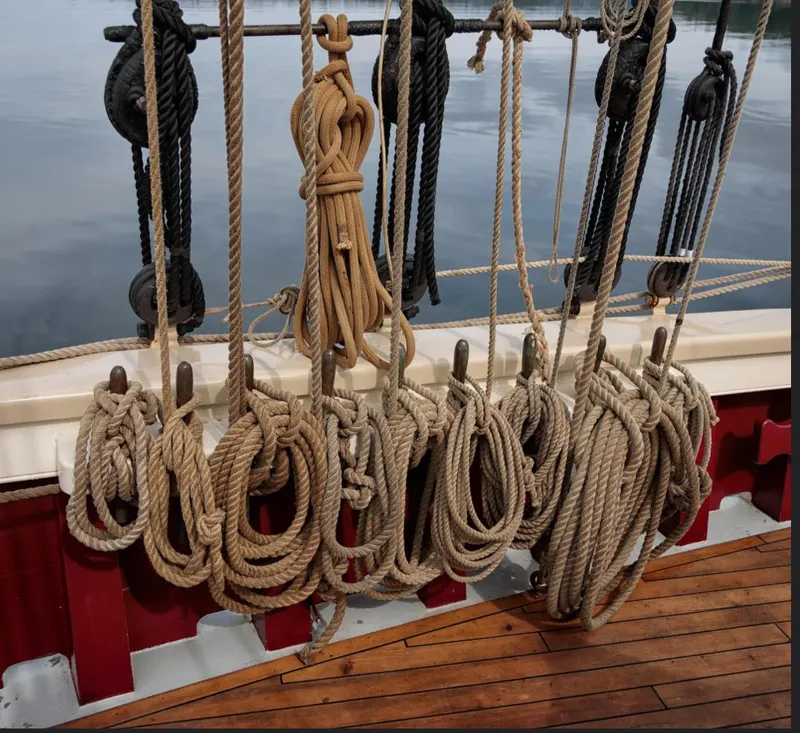 Slide: The Image of Ropes and pulleys on a 1962 Gamage Coastal Gaff Rigged Schooner deck. - 17
